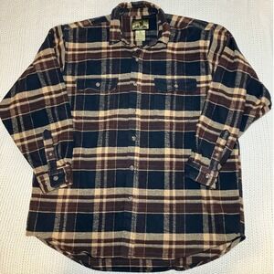 Field & Stream Mens XL Navy Tan Plaid Heavy Flannel Long Sleeve Lumberjack Cabin